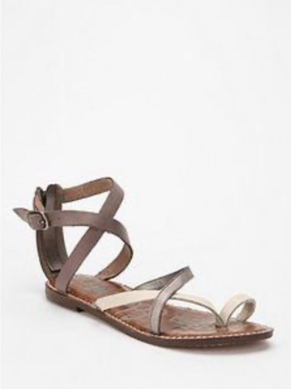 Sam Edelman Women’s Strappy Metallic and Ivory Flat Sandal